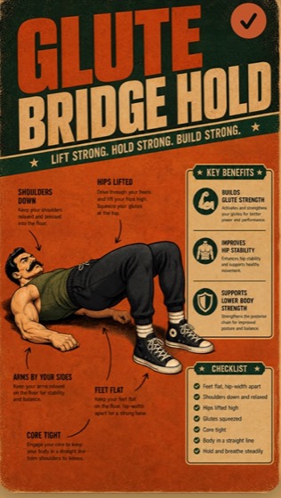 Glute bridge hold exercise poster from the app