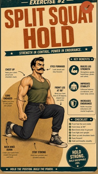 Split squat hold exercise poster from the app