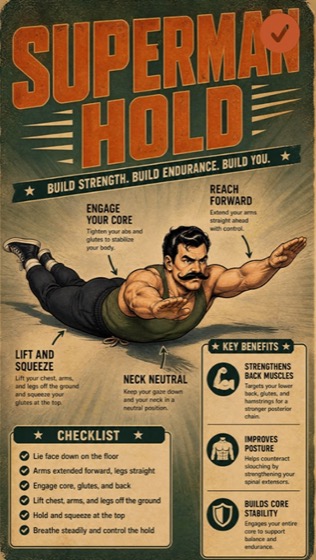 Superman hold exercise poster from the app