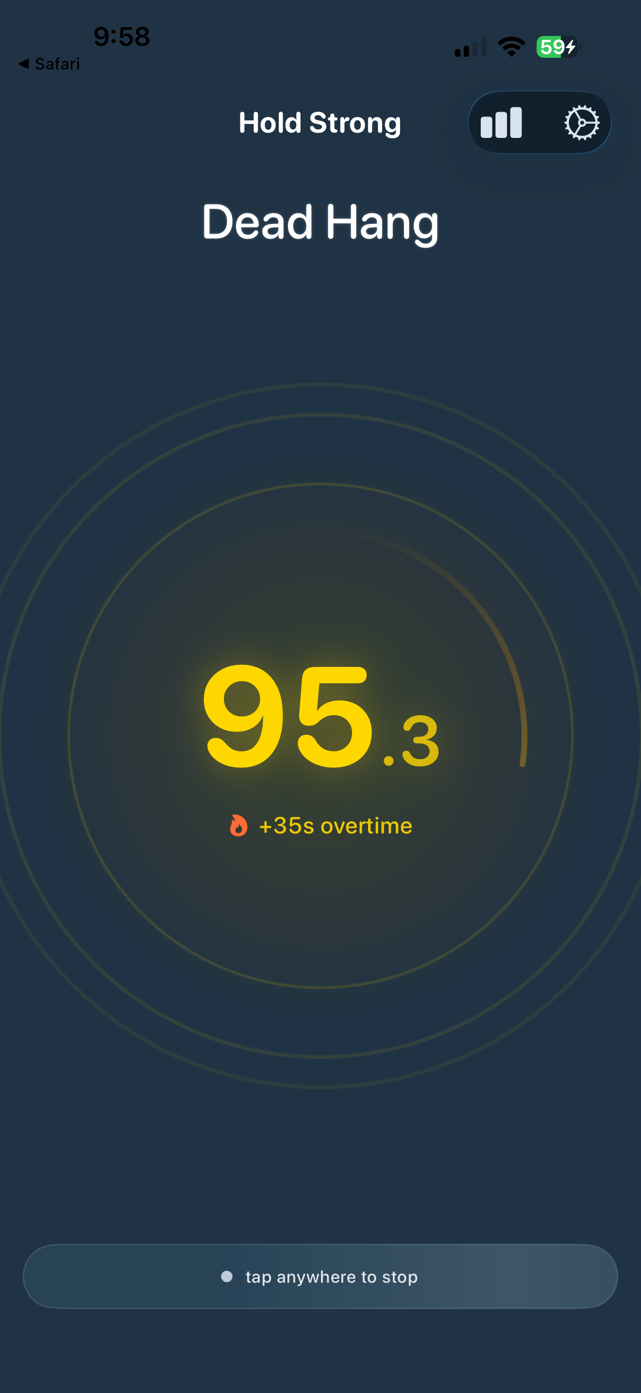 Hold Strong overtime mode with golden glow effect